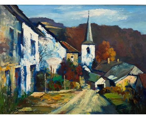 Roger GERSON Luxembourg Oil on canvas "view of a Luxembourg village"Sizes: Cadre L=940mm H=730mm Toile L=790mm H=590mmWeight 