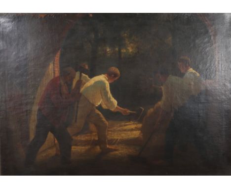 Jean François MILLET large oil on canvas "the wheat beaters"Sizes: H=680mm L=950mmWeight (K): 2.580kgState: at first glance -