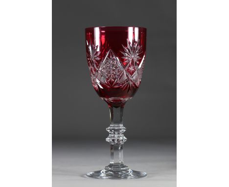 Val Saint Lambert large cut glass on a red backgroundSizes: H=265mm D=110mmWeight (K): 1.120kgState: at first glance - good c