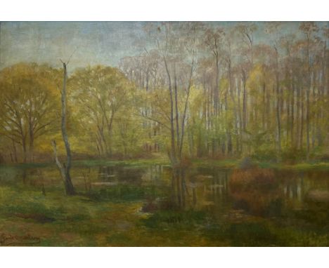 Guido OPPENHEIM Luxembourg oil on canvas "pond view"Sizes: Cadre L=1100mm H=820mm Toile L=890mm H=620mmWeight (K): 8.2kgState