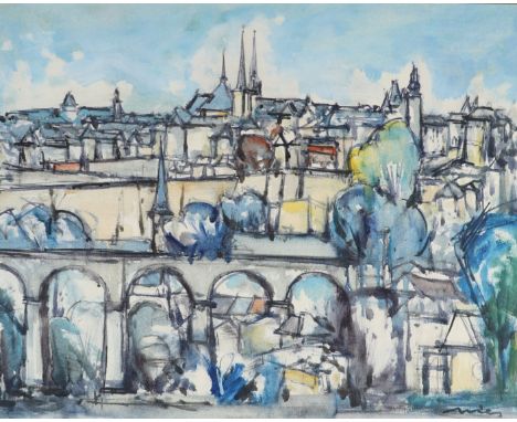 Alphonse NIES (1924-1992) "Luxembourg upper and lower city"Sizes: Cadre L=670mm H=570mm Peinture L=490mm H=390mmWeight (K): 3