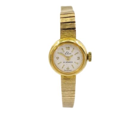 Elco 14ct gold manual wind wristwatch, London import mark 1964, on integral 9ct gold bracelet, hallmarkedCondition Report:14c