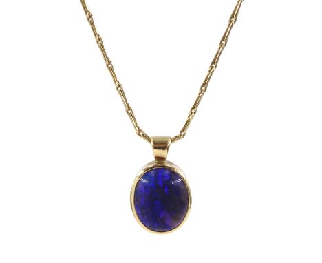 9ct gold single stone opal pendant necklaceCondition Report:Necklace = 3.15gm, length = 46.5cm, pendant approx 1.75gm, tested