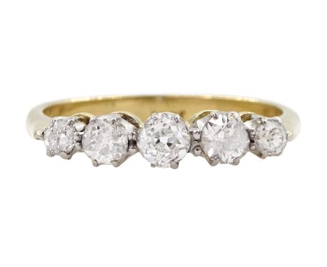 18ct gold graduating five stone old cut diamond ring, stamped, total diamond weight approx 0.55 caratCondition Report:Approx 