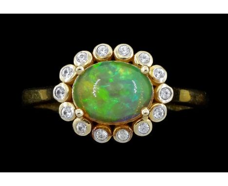 9ct gold opal and white zircon cluster ring, hallmarkedCondition Report:Approx 3.3gm, size U, head = 14mm x 11.5mm, very good