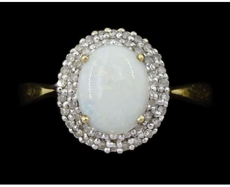 9ct gold opal and diamond cluster ring, hallmarkedCondition Report:Approx 3.8gm, size X, head = 14.5mm x 13mm