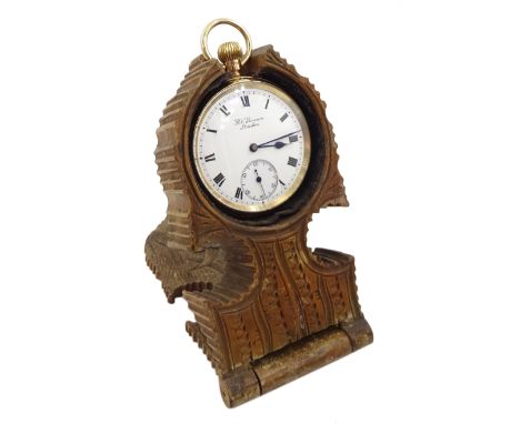 Early 20th century 9ct gold open face keyless lever 'The Bank' pocket watch by J.W.Benson, London, No. 5853, white enamel dia
