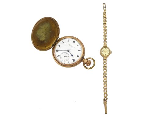 Early 20th century gold-plated full hunter lever pocket watch by Thomas Russell &amp; Son and a Bernex 9ct gold ladies manual