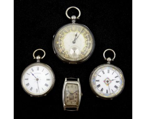 Victorian silver open face key wound pocket watch, No. 16789, Chester 1889, two silver open face cylinder ladies pocket watch