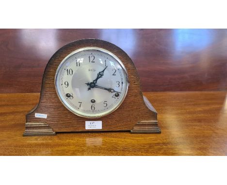 1930's oak Bentima chiming mantle clock.