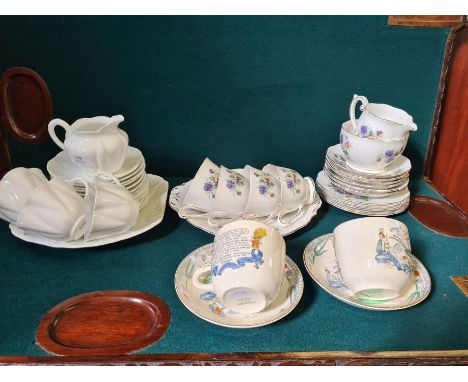 Shelley creamware part tea service, Queen Ann Country Garden floral tea service and a pair of Burley ware Farmers Arms tea cu