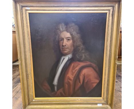 Thomas Murray (1663-1735).  Portrait of a Gentleman, traditionally identified as Thomas Wharton, half length, in a blue coat 