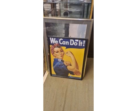 Reproduction framed poster "We Can Do It" War Production co-ordinating Committee together with a large framed print Canaima, 