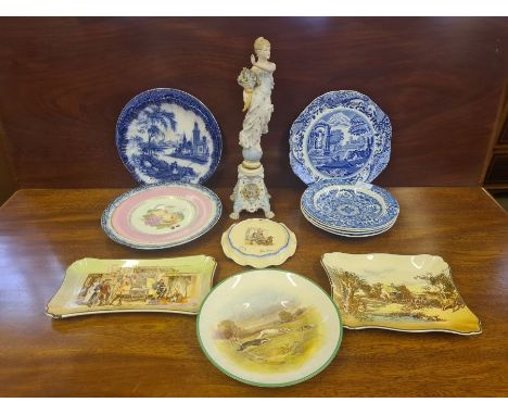 Asssorted blue and white flatwares to include desert dishes, Spode Italia, Pearl ware plate, Copeland Spode pictorial plate H