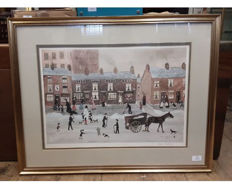Helen Bradley "The Snowman" gilt framed print, pencil signed by the artist with blindstamp, 23" x 16".