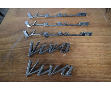 Five vintage car bonnet/ boot name badges, of Vauxhall interest.