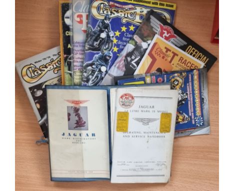 Classic Bike Magazines volume 1 through 4, c.1978, together with a Yamaha XJ900s Haynes manual, Jaguar handbook and other mot