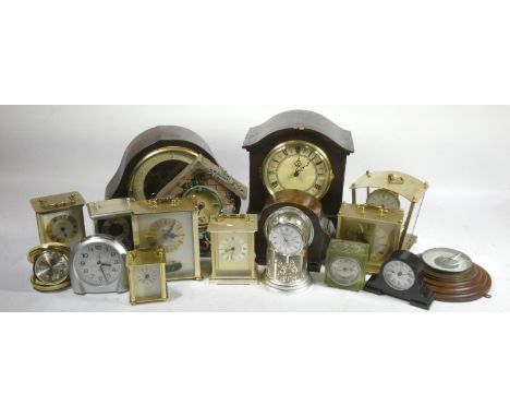 A large collection of mid 20th Century and later mantel clocks and barometers to include 8 day Smiths mantel clock, a Hermle 