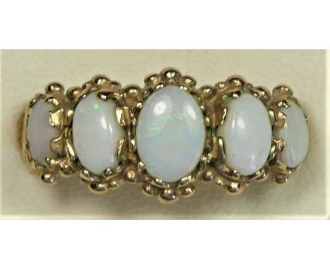 A Victorian style opal five stone ring, Q, 3.5gm 