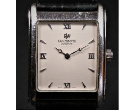 Raymond Weil, an 18k white gold plated manual wind gentleman's wristwatch, ref 2660, 38 x 28mm, original strap 