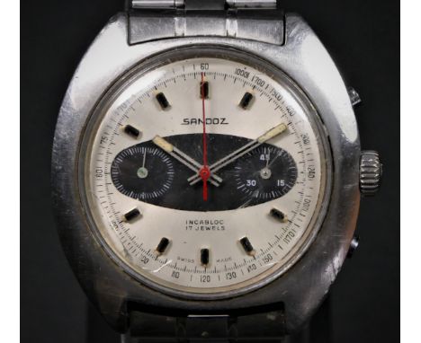 Sandoz, a stainless steel manual wind multi-dial gentleman's wristwatch, white dial with black oval two subsidiary dials, 40m