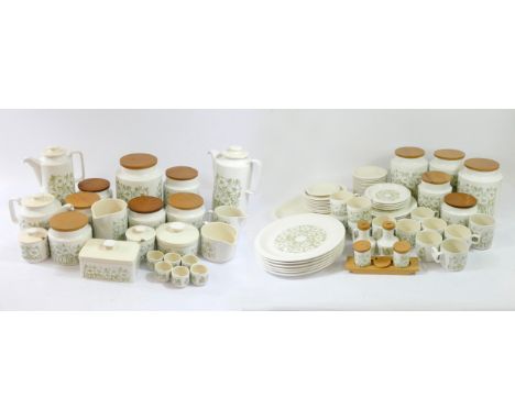 Hornsea Pottery Fleur pattern part tea and dinner service, to include twelve cups and saucers, various sized lidded storage j