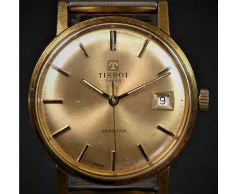 Tissot Seastar, a gold plated manual wind date gentleman's wristwatch, 33mm 