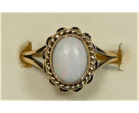 A 9ct gold and opal dress ring, N, 2.5gm 