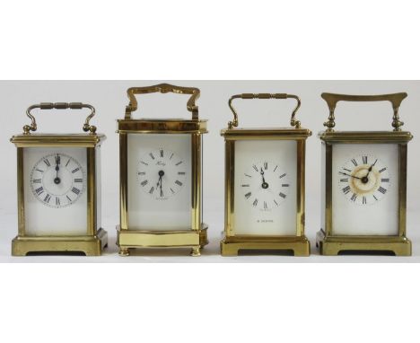 Four brass cased manual wind carriage clocks, comprising of an English "Henley" of London example and three others unmarked, 