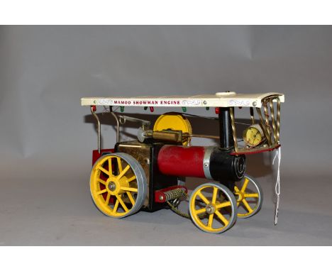 AN UNBOXED MAMOD LIVE STEAM SHOWMAN ENGINE, not tested, playworn condition and has been run, red, black, yellow and white liv