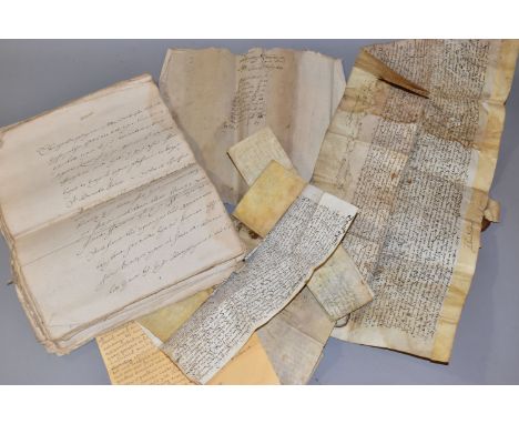 MANUSCRIPT /INDENTURES, a large Manuscript accredited to Governor Willington 1861 and four 17th Century Indentures from Edwad