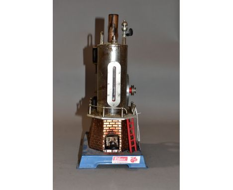 AN UNBOXED WILESCO VERTICAL SINGLE CYLINDER LIVE STEAM ENGINE, No.D455, not tested, playworn condition and has been fired up,