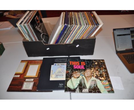 A TRAY CONTAINING APPROX EIGHTY LPs including Pictures at an Exhibition by ELP, Goodbye Yellowbrick Road by Elton John, Song 