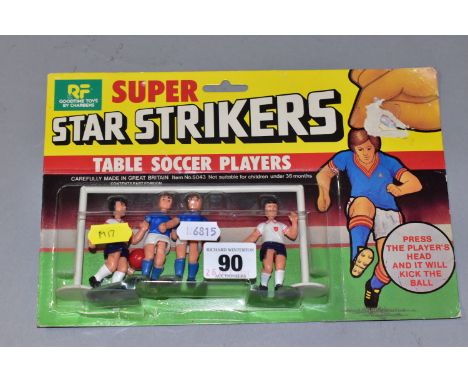 A BLISTER PACK CONTAINING GOODTIME TOYS BY CHARBENS SUPER STAR STRIKERS TABLE TOP SOCCER PLAYERS, c.1970's, similar to Strike