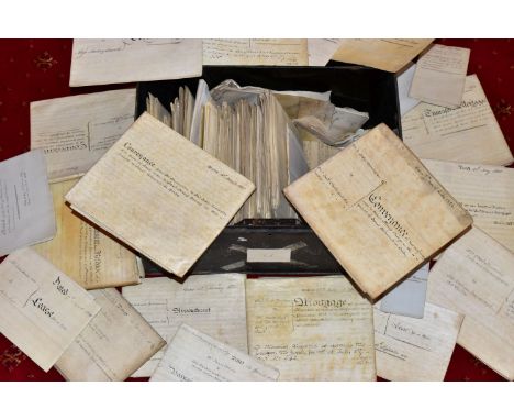 INDENTURES, approximately one hundred Legal Documents on parchment/vellum dating from 1709 - 1839 to include Deeds, Mortgages