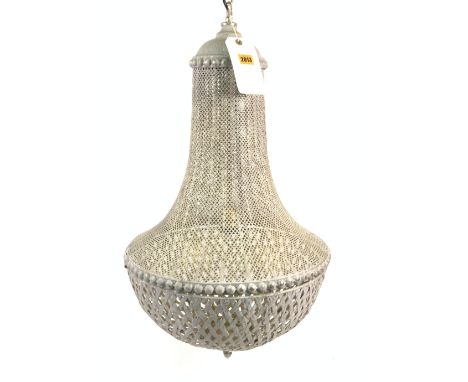 A MODERN WHITE PAINTED HANGING LIGHT FITTING75CM TALL 40CM WIDE