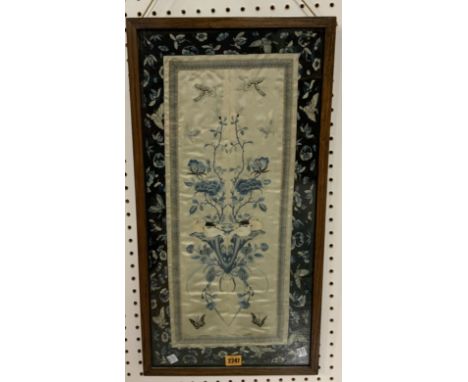 AN EARLY 20TH CENTURY CHINESE FRAMED SILK WORK PANEL34cm wide; 67cm high
