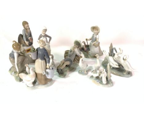 ‘LLADRO’ A GROUP OF TEN FIGURES (10)The largest 25cm highGirl with turkeys is missing the top of the walking stick, two girl 