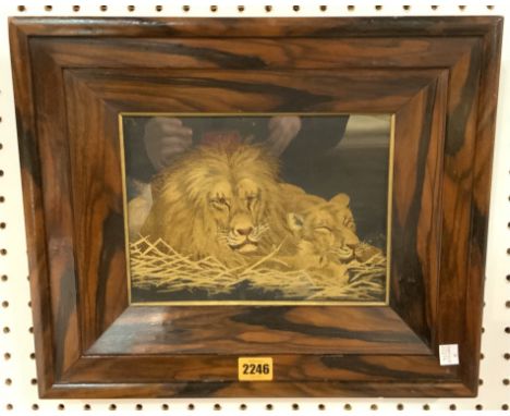 A LATE 20TH CENTURY FRAMED EMBROIDERED SILK PANELOf a lion and a cub, 40cm wide; 35cm highThe measurements listed are for the