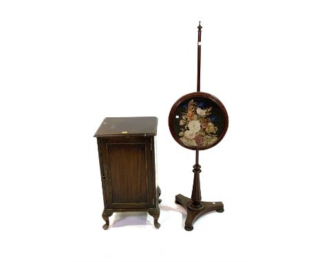 A VICTORIAN MAHOGANY POLE SCREEN (2)With circular needlework panel, 42cm diameter; 145cm high, and an early 20th century maho