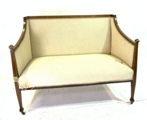 AN EDWARDIAN MAHOGANY TWO SEATER SOFAOn tapering square supports, 110cm wide; 90cm high