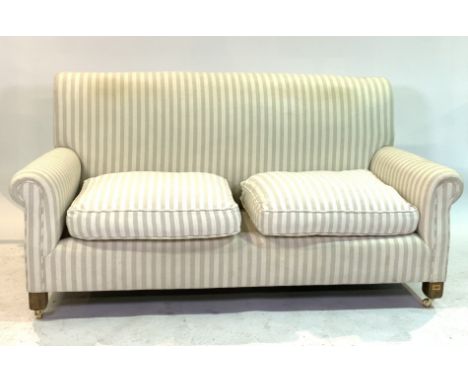 A 20TH CENTURY CREAM AND GREY STRIPED UPHOLSTERED SOFA180cm wide