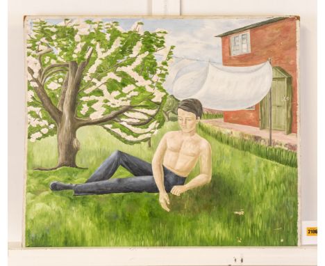 FRANCES FARRER (20TH CENTURY) (4)A topless man lying on the grass below a washing linesigned and dated 'Frances Farrer 88.64'