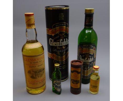 Glenfiddich Special Old Reserve Pure Malt Scotch Whisky, 70cl 40%vol, in tube, Glenmorangie 10 Years Old Single Highland Malt