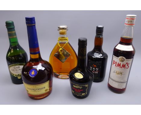Mixed Alcohol - Courvoisier VS Cognac 1ltr 40%vol, M&amp;S XO Brandy, 70cl 40%vol, De Kuyper Cherry Brandy, 50cl 24%vol, Pimm
