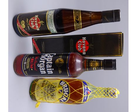 Brugal Anejo Superior Rum, in net, no proof or contents given, Havana Club Rum, 7 years old, 75cl in carton and Captain Morga
