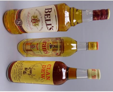 Bell's Blended Scotch Whisky, 1ltr, Grants Finest Scotch Whisky, 70cl, both 40%vol, Clan Dew blend of British Wine and Five Y