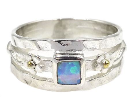 Silver square opal dress ring, stamped 925