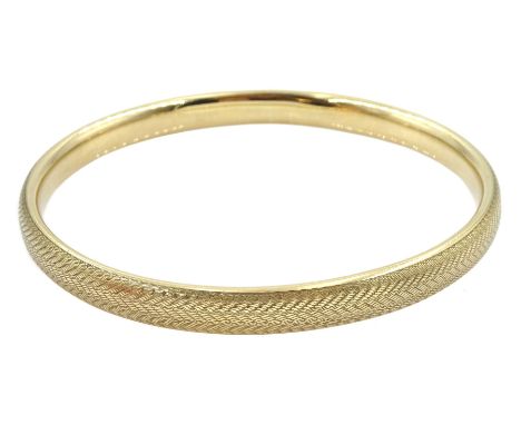 Gold bangle, engine turned decoration, possibly by Deakin &amp; Francis Ltd, stamped 9ct, approx 13.4gm
