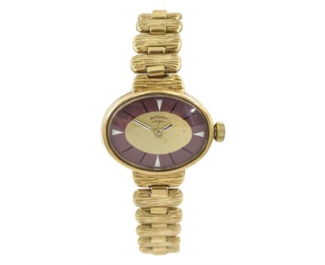 Rotary 9ct gold ladies manual wind bracelet wristwatch, hallmarked